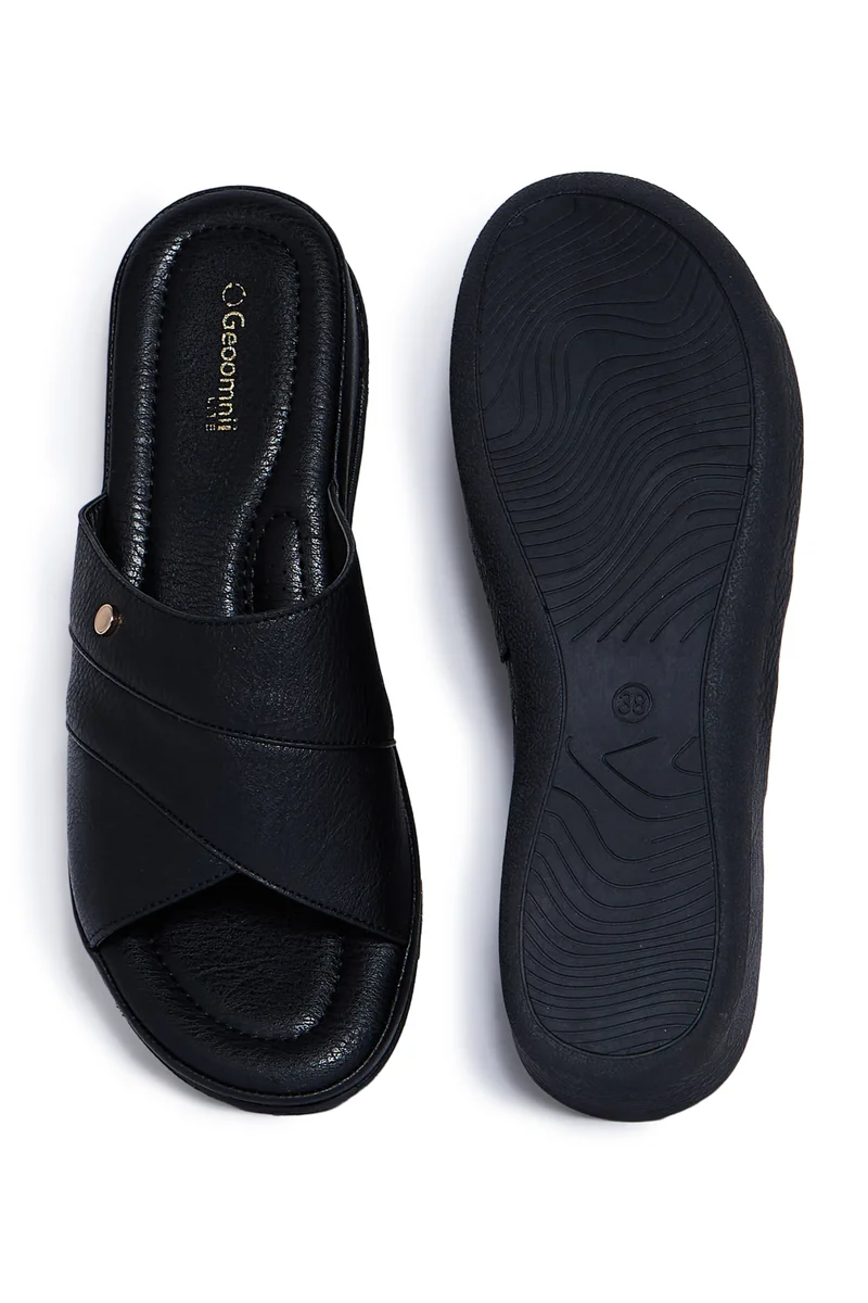 Geoomnii BLACK Geoomnii Comfort Slide Sandals for Women – Cushioned Slip-On Casual Sandals for Daily Wear, Home, Travel & Walking for Women | Best Price UAE